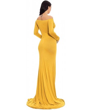 Nightgowns & Sleepshirts Maternity Fitted Gown V Neck Ruched Off Shoulder Long Sleeve Maxi Photography Dress - Yellow - CJ18H...