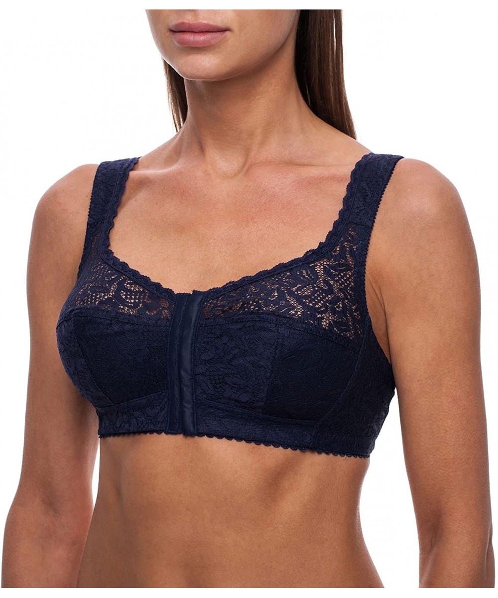 Bras Women's Front Closure Plus Size Mastectomy Wireless Bra - Blue - CB18D78YO6G