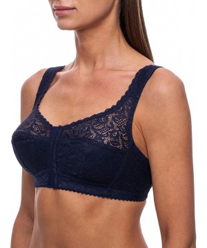 Bras Women's Front Closure Plus Size Mastectomy Wireless Bra - Blue - CB18D78YO6G