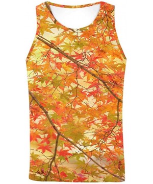 Undershirts Men's Muscle Gym Workout Training Sleeveless Tank Top Colorful Maple Leave - Multi1 - C919DLOGWKQ