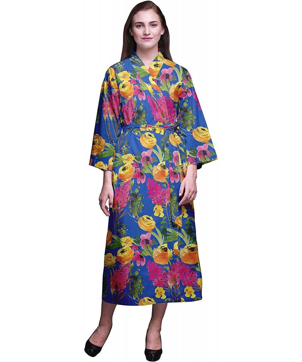 Robes Printed Crossover Robes Bridesmaid Getting Ready Shirt Dresses Bathrobes for Women - Blue2 - C618TQD9U6G