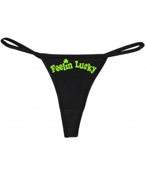 Panties Women's Cute Flirty Feeling Lucky Irish Shamrock Thong - Black/Lime - CD11UPLRTM3