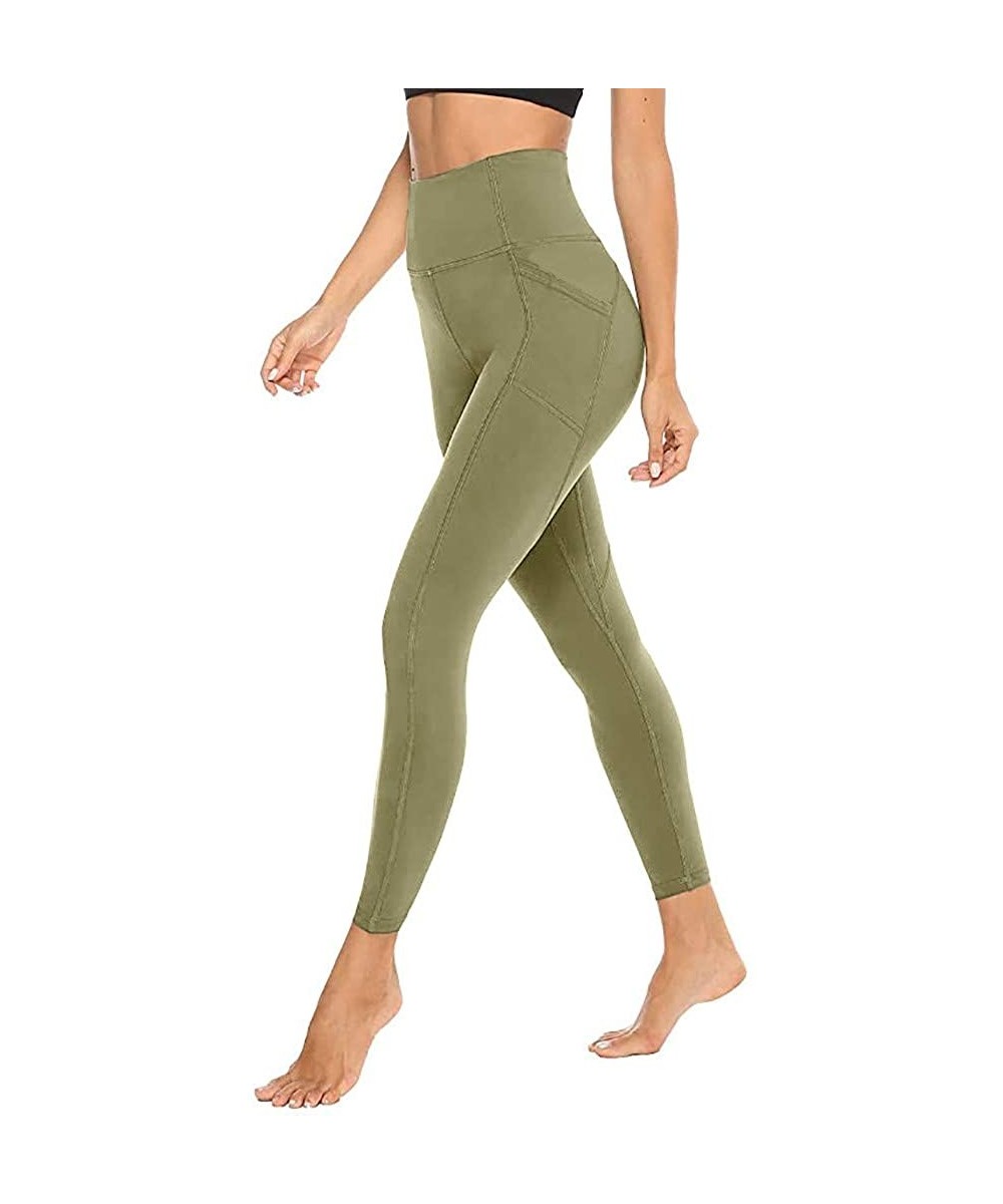 Robes Women's Tight Elastic Quick Dry Solid Pocket Yoga Pants Fitness Yoga Pants - Green - CD19849Z9DT