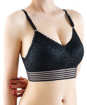 Bras Women's Solid Color Lingerie V-Neck Lace Bras Crop Vest Strap Nylon Tank - Black - CO1922W3NCX