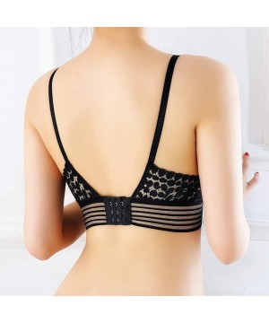 Bras Women's Solid Color Lingerie V-Neck Lace Bras Crop Vest Strap Nylon Tank - Black - CO1922W3NCX