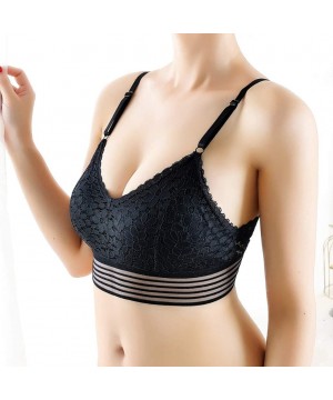 Bras Women's Solid Color Lingerie V-Neck Lace Bras Crop Vest Strap Nylon Tank - Black - CO1922W3NCX