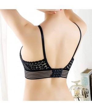 Bras Women's Solid Color Lingerie V-Neck Lace Bras Crop Vest Strap Nylon Tank - Black - CO1922W3NCX