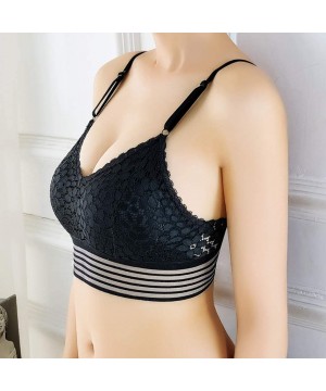 Bras Women's Solid Color Lingerie V-Neck Lace Bras Crop Vest Strap Nylon Tank - Black - CO1922W3NCX