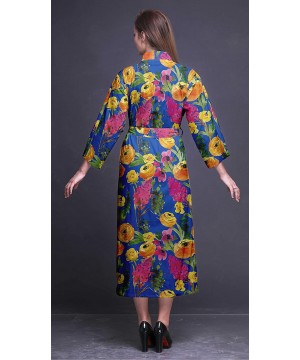 Robes Printed Crossover Robes Bridesmaid Getting Ready Shirt Dresses Bathrobes for Women - Blue2 - C618TQD9U6G