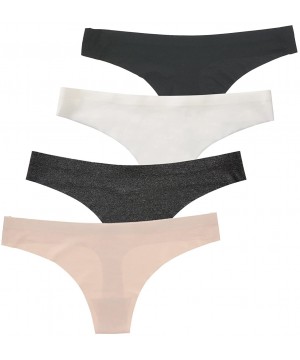 Panties Women's Thong Underwear Low Rise No Panty Line Panties Pack of 4 - Beige-gray-ivory-black - C718G339XGC