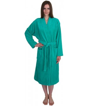 Robes Women's Robe- Fleece Cotton Terry-Lined Water Absorbent Bathrobe - Sea Green - CO11ZDSTFXT