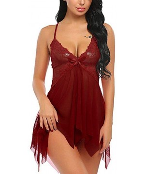 Baby Dolls & Chemises Womens Lingerie Sexy Babydoll Lace Silks Set Straps Chemise Underwear Sleepdress Nightwear - X01-red - ...