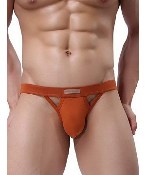 G-Strings & Thongs Men's Jockstrap Hot Thong Underwear Low Rais Bikini Briefs 3 Pack - Black-orange-white - C918YOQTOY7