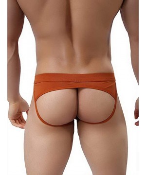 G-Strings & Thongs Men's Jockstrap Hot Thong Underwear Low Rais Bikini Briefs 3 Pack - Black-orange-white - C918YOQTOY7