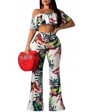 Sets Women's 2 Pieces Outfit Floral Sleeveless Tube Top Palazzo Long Pants High Waist Jumpsuits - White Flower - CK18U56WM54