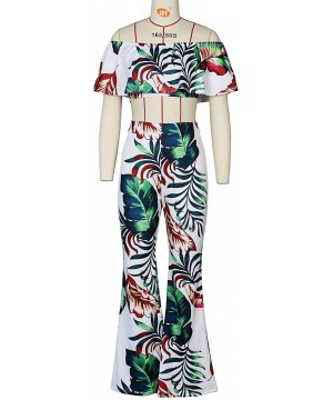 Sets Women's 2 Pieces Outfit Floral Sleeveless Tube Top Palazzo Long Pants High Waist Jumpsuits - White Flower - CK18U56WM54