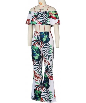 Sets Women's 2 Pieces Outfit Floral Sleeveless Tube Top Palazzo Long Pants High Waist Jumpsuits - White Flower - CK18U56WM54