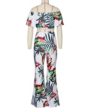 Sets Women's 2 Pieces Outfit Floral Sleeveless Tube Top Palazzo Long Pants High Waist Jumpsuits - White Flower - CK18U56WM54