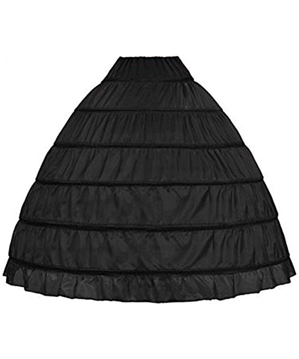 Slips Full A-line 6 Hoop Floor-Length Bridal Dress Gown Slip Petticoat Women Long Crinoline Petticoat Ball Gown - Black - CW1...