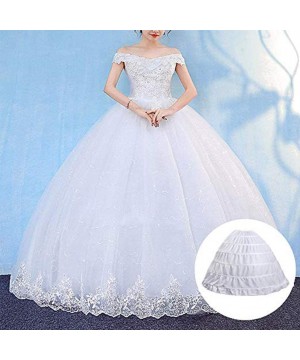 Slips Full A-line 6 Hoop Floor-Length Bridal Dress Gown Slip Petticoat Women Long Crinoline Petticoat Ball Gown - Black - CW1...