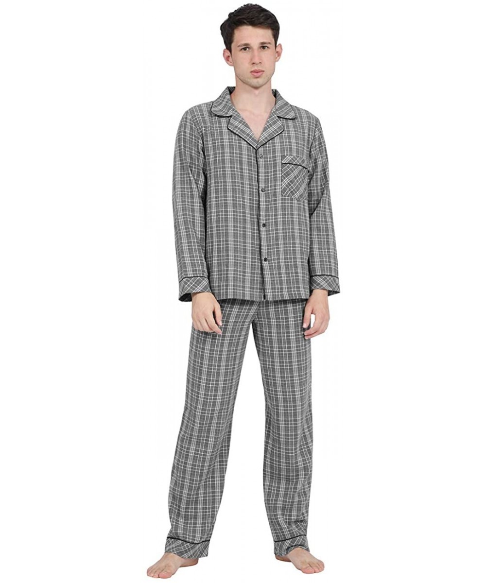 Sleep Sets Men's Button Down Pajama Set Plaid Long-Sleeve Top and Lounge Bottom Lightweight Sleepwear PJ Set for Men - Light ...