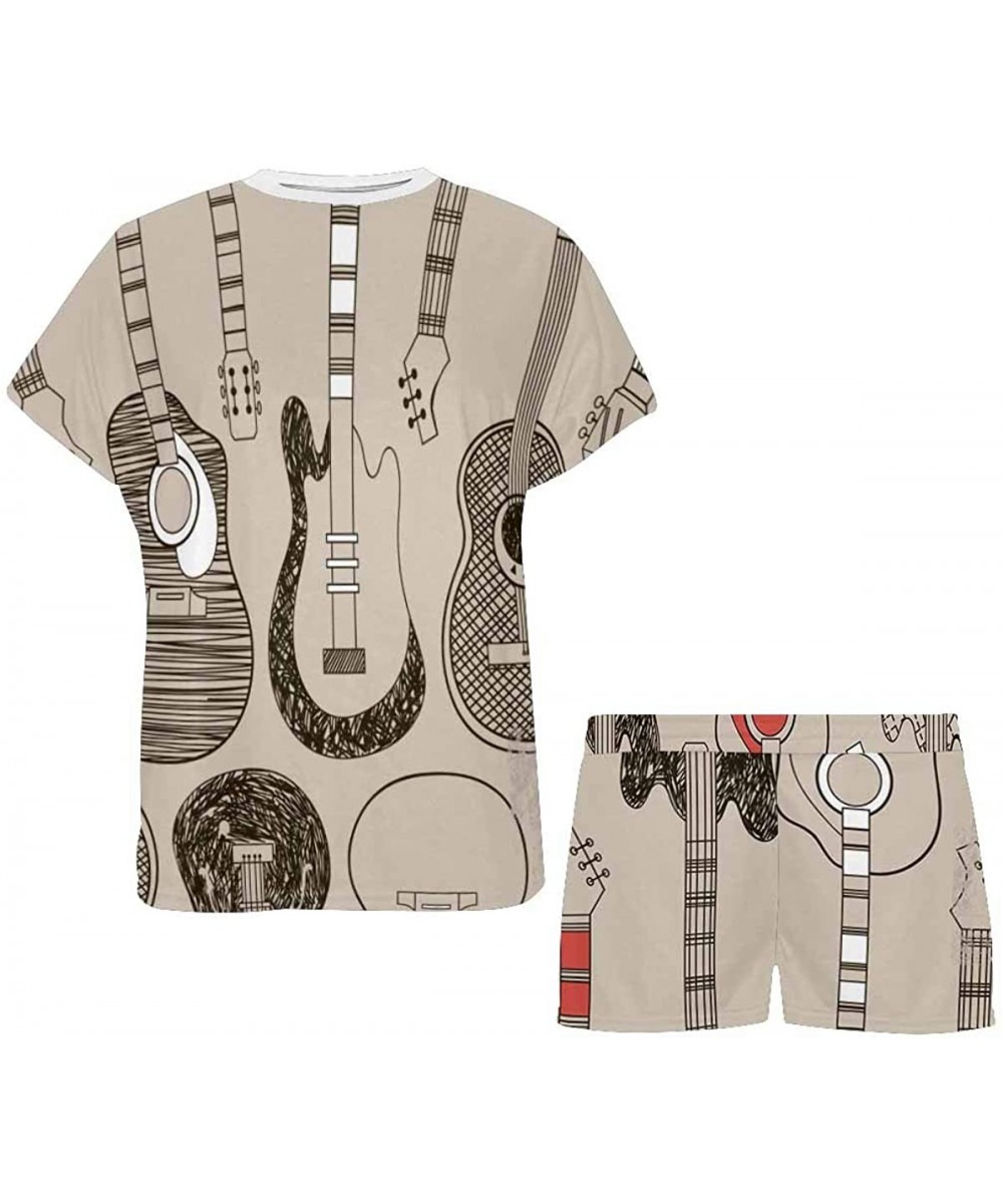 Sets Guitars Pattern Women's Sleepwear T Shirt Round Neck Short Sleeve Pajama Set - Multi 1 - CA19DKA2QZ4