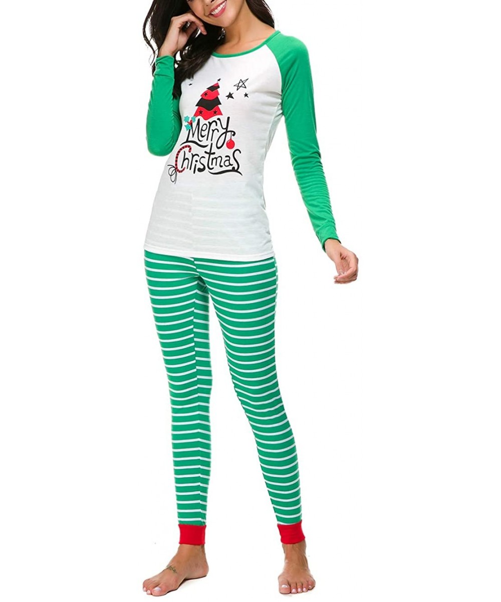 Sets Women's Merry Christmas Letter Print Striped Christmas Matching Pajamas Sets Sleepwear - Green - CD18KCMDL6M