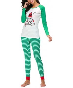 Sets Women's Merry Christmas Letter Print Striped Christmas Matching Pajamas Sets Sleepwear - Green - CD18KCMDL6M