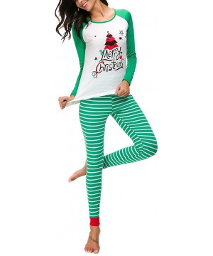 Sets Women's Merry Christmas Letter Print Striped Christmas Matching Pajamas Sets Sleepwear - Green - CD18KCMDL6M