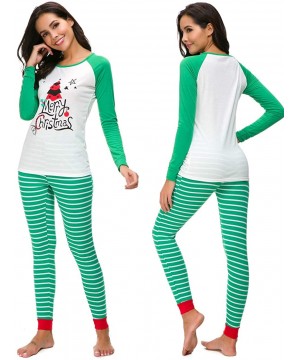 Sets Women's Merry Christmas Letter Print Striped Christmas Matching Pajamas Sets Sleepwear - Green - CD18KCMDL6M