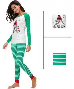 Sets Women's Merry Christmas Letter Print Striped Christmas Matching Pajamas Sets Sleepwear - Green - CD18KCMDL6M