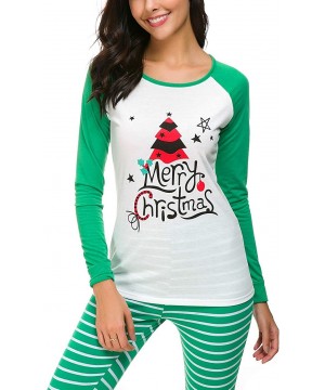 Sets Women's Merry Christmas Letter Print Striped Christmas Matching Pajamas Sets Sleepwear - Green - CD18KCMDL6M