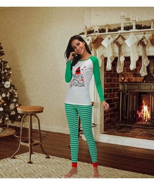 Sets Women's Merry Christmas Letter Print Striped Christmas Matching Pajamas Sets Sleepwear - Green - CD18KCMDL6M