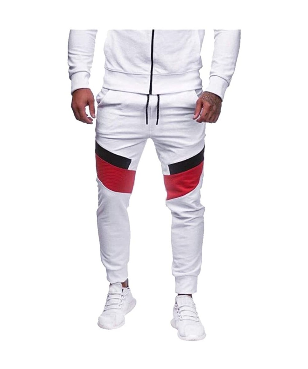 Shapewear Men's Casual Sport Pants Jogger Sweatpants Slim Fit Patchwork Trousers Running Joggers Sweatpants - White - CF192KE...