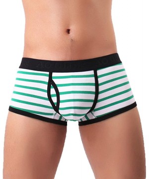 Boxer Briefs Mens Boxers Brief- Mens Sexy Stripe Comfy Underwear with Fly - Green - CF189CD97E9