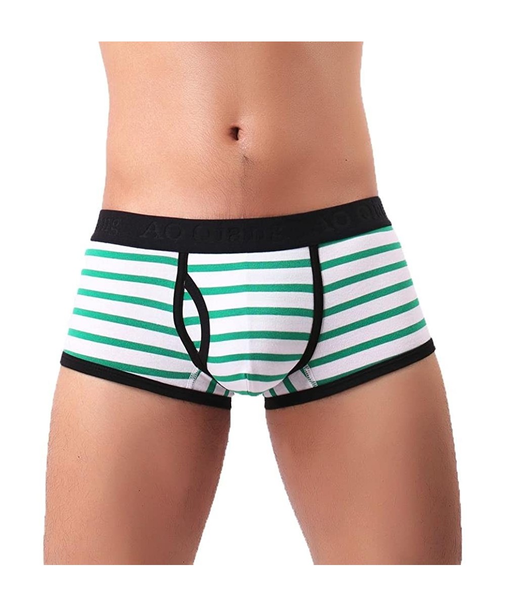 Boxer Briefs Mens Boxers Brief- Mens Sexy Stripe Comfy Underwear with Fly - Green - CF189CD97E9