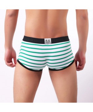 Boxer Briefs Mens Boxers Brief- Mens Sexy Stripe Comfy Underwear with Fly - Green - CF189CD97E9