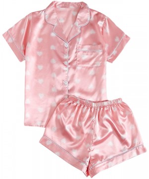 Sets Women's Satin Contrast Binding Top and Shorts Pajama Set - B-pinkheart - C719DYGMI5E