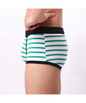 Boxer Briefs Mens Boxers Brief- Mens Sexy Stripe Comfy Underwear with Fly - Green - CF189CD97E9