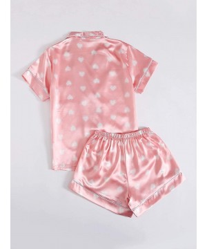 Sets Women's Satin Contrast Binding Top and Shorts Pajama Set - B-pinkheart - C719DYGMI5E