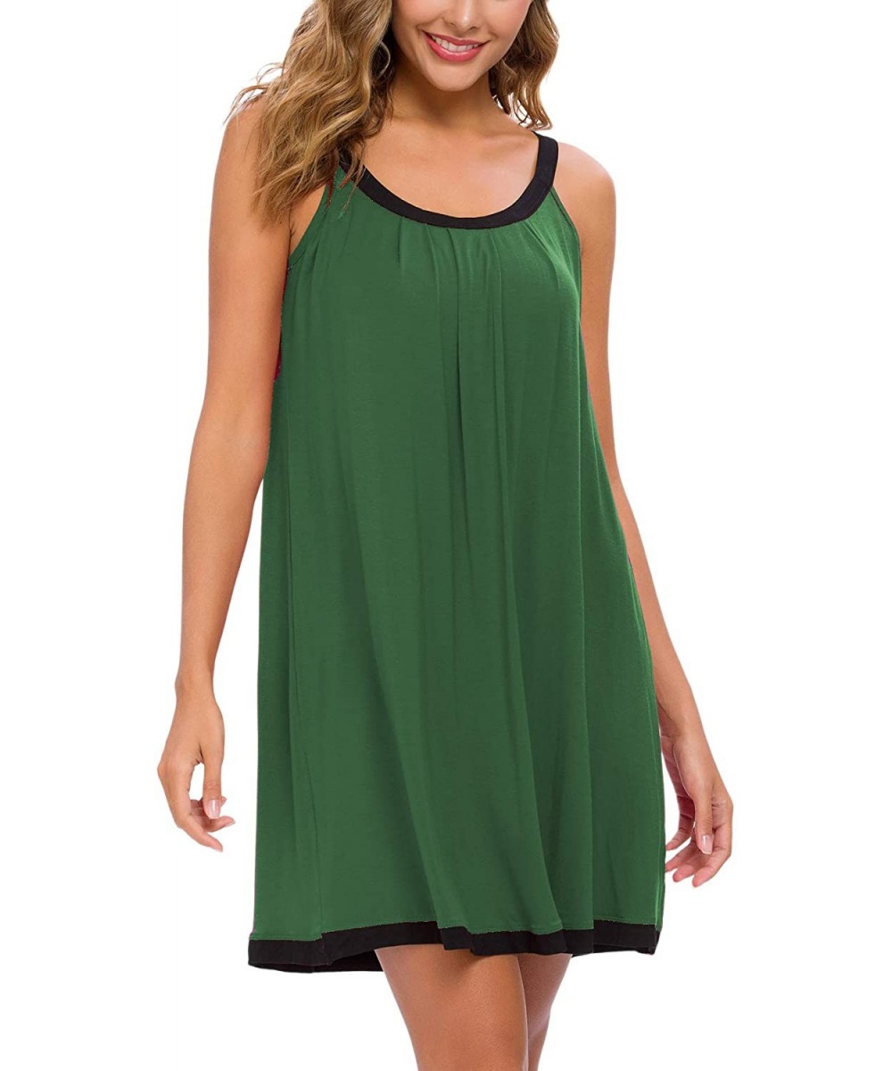 Nightgowns & Sleepshirts Women Cotton Sleeveless Tank Nightgowns Wide Strap Chemise Full Slip Sleep Dress - Dark Green - CG19...