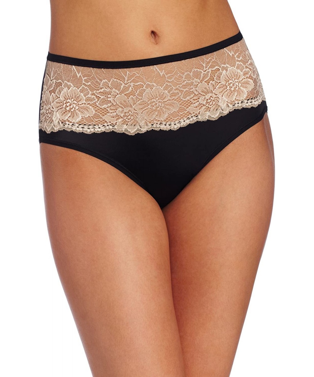 Panties Womens One Smooth U Comfort Indulgence Satin with Lace Hipster Panty - Black/Nude - CZ11EAQDJ7R