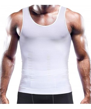 Undershirts Slimming Body Shaper Vest for Men Compression Shirt Workout Tank Tops Tummy Control Undershirts - White 1 - CP18O...