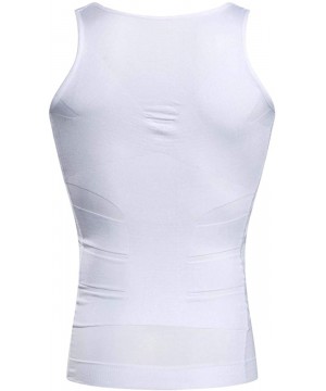 Undershirts Slimming Body Shaper Vest for Men Compression Shirt Workout Tank Tops Tummy Control Undershirts - White 1 - CP18O...