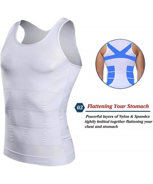 Undershirts Slimming Body Shaper Vest for Men Compression Shirt Workout Tank Tops Tummy Control Undershirts - White 1 - CP18O...