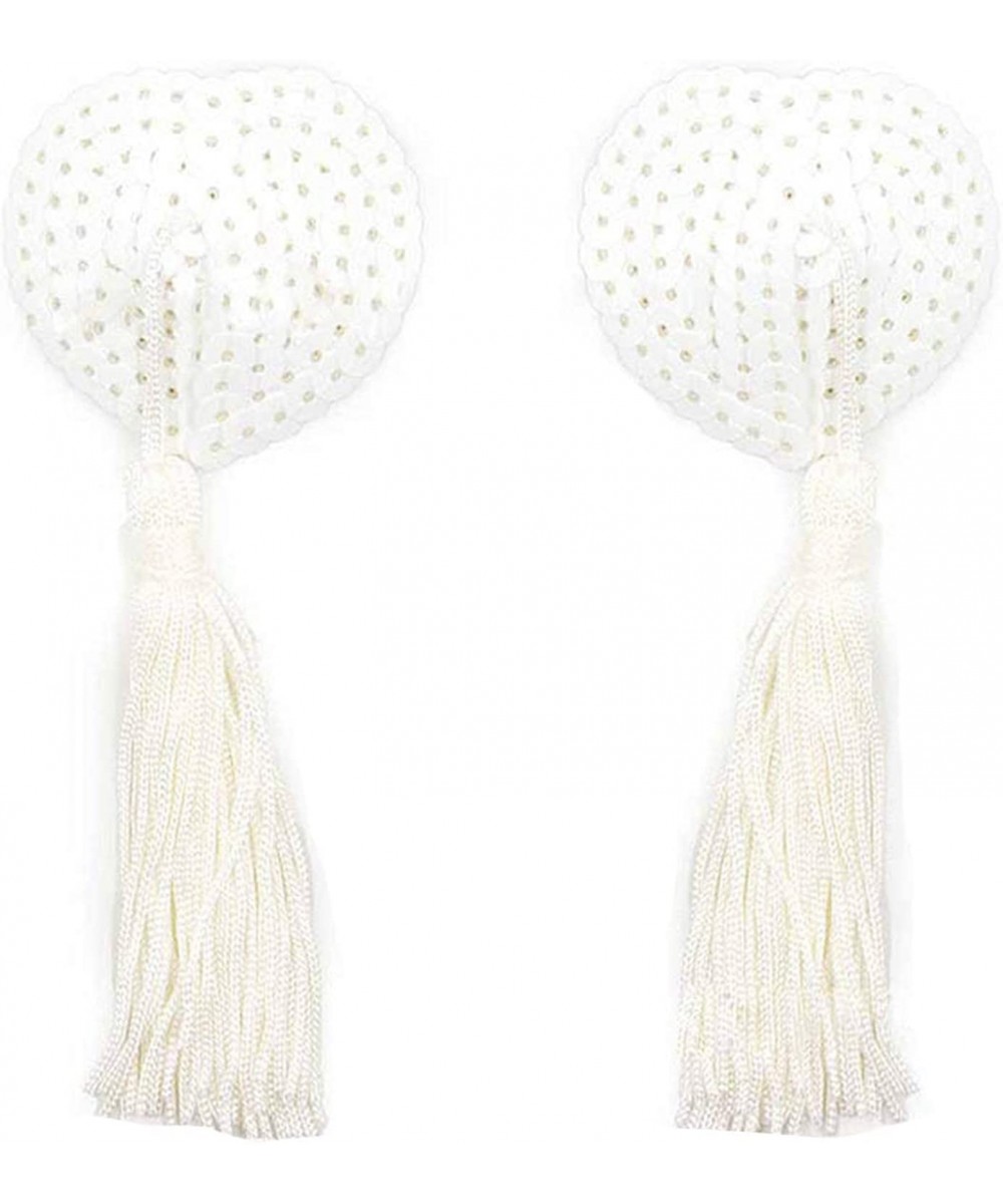 Accessories Women Lingerie Sequin Tassel Breast Bra Cover Pasties Sexy Erotic Tools - White - CV1969YN853