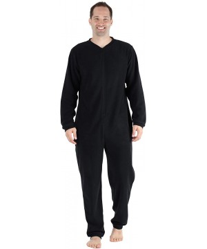 Sleep Sets Men's Fleece Non-Footed Solid Color Onesie Pajamas Jumpsuit - Black W/ Black Zipper - CS17YYNR02A