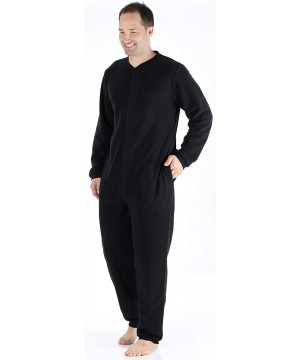 Sleep Sets Men's Fleece Non-Footed Solid Color Onesie Pajamas Jumpsuit - Black W/ Black Zipper - CS17YYNR02A