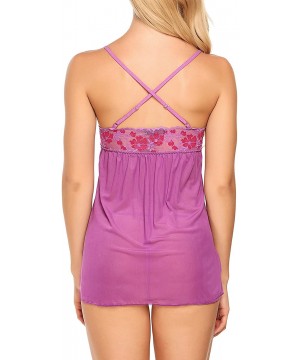 Baby Dolls & Chemises Lace Babydoll Lingerie for Women Strap Chemise V Neck Sleepwear - Purple Style 2 - CC18WN85TQE