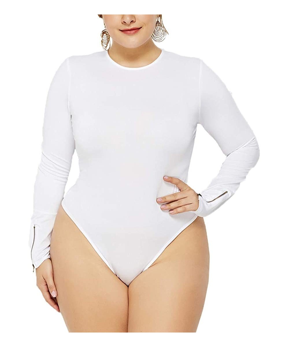 Shapewear Women Solid Color Round Neck Cuff with Zipper Bodysuit - White - CE18WC32WNA